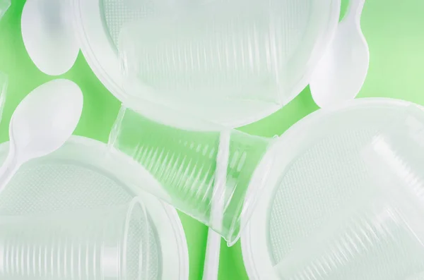 White plastic disposable tableware — Stock Photo, Image