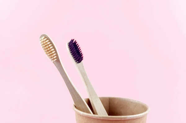 Two wooden eco brushes with natural bristles — Stock Photo, Image