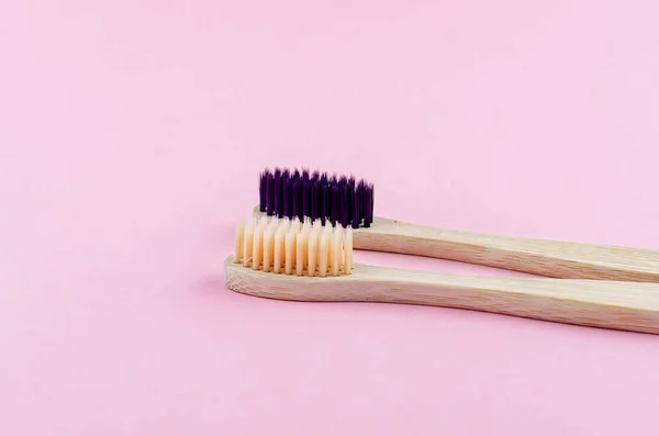 Two wooden eco brushes with natural bristles — Stock Photo, Image