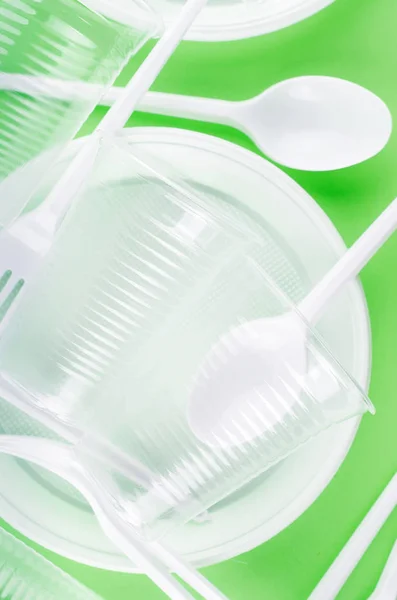 White plastic disposable tableware — Stock Photo, Image