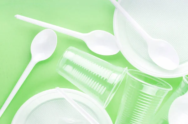 White plastic disposable tableware — Stock Photo, Image