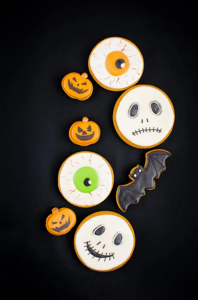 Fond Halloween Avec Biscuits Pain Épice Citrouille Bonbons Sur Fond — Photo