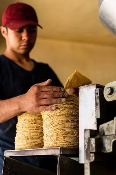 Joven Vendiendo Tortillas Nixtamal Tienda Típica Mexicana —  Fotos de Stock