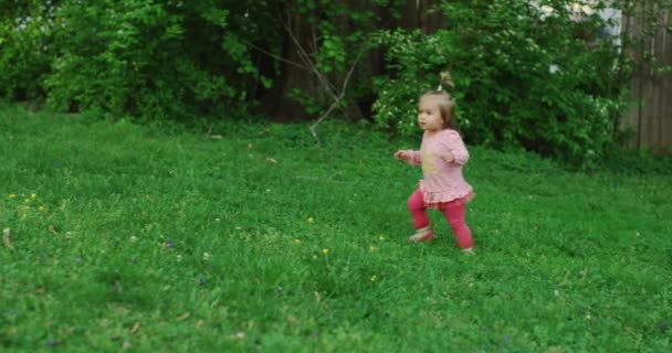 La niña está en el parque de verano. Una linda niña está afuera. — Vídeos de Stock