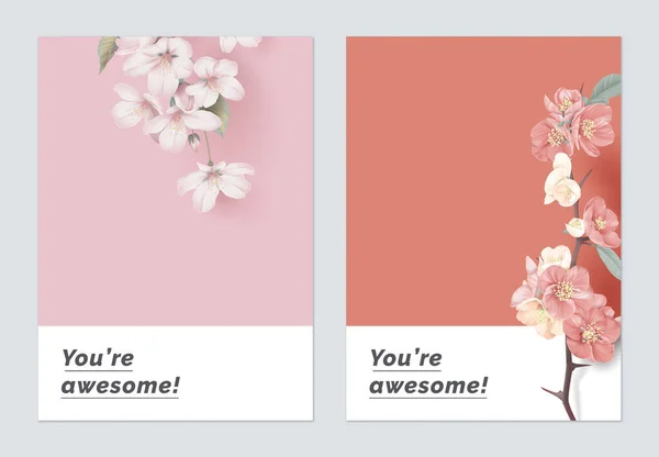 Minimalistisches Botanisches Grußkartendesign Somei Yoshino Sakura Und Japanische Quittenblüten Bist — Stockvektor