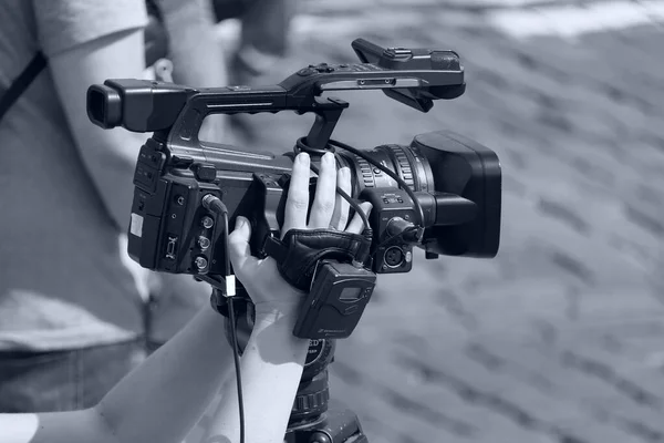 Kiev Ukraina 2020 Professionella Videokameror Arbete Gatan — Stockfoto