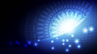 Soyut mavi ışık ve gölge yaratıcı teknoloji arka planı. Vektör illüstrasyonu.