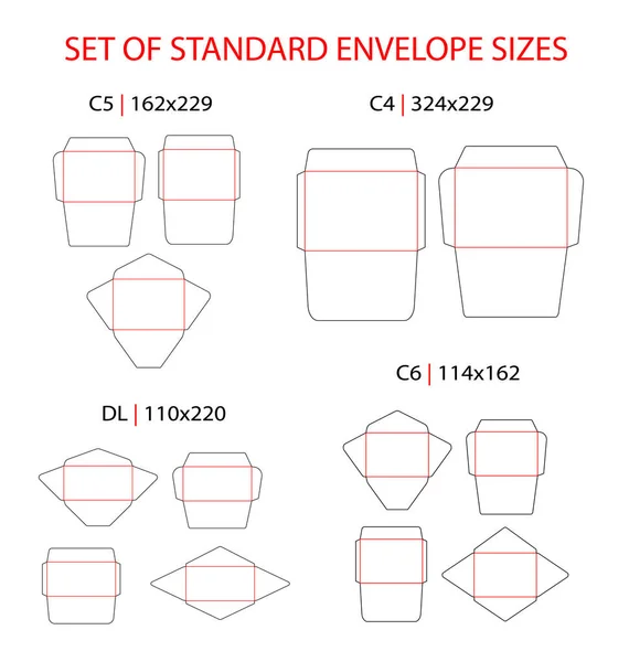 Zarf ayarlı standart tip vektör die kesim şablonu: DL, C6, C5, C4.