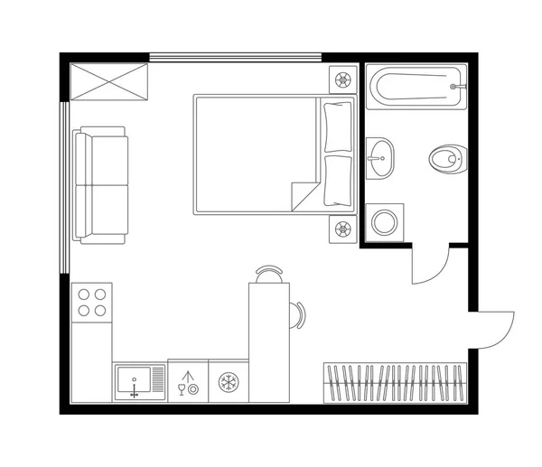 Architecture plan set of apartment, studio, condominium, flat, house.