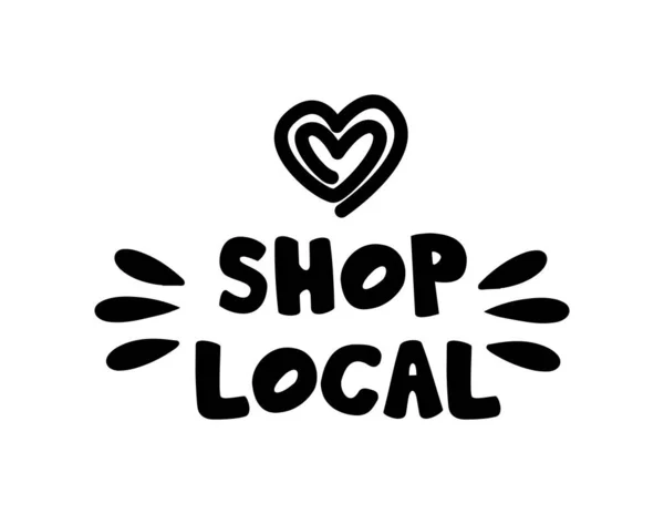 SHOP LOCAL el çizimi metin ve karalama rozetleri, logo, simgeler.