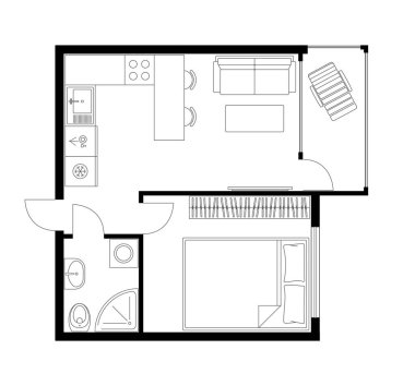 Mimarlık planı. Daire, stüdyo, apartman, daire, ev..