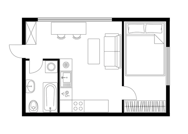 Architektura planu mieszkania studio, kondominium, mieszkanie, dom. — Wektor stockowy