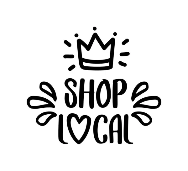 SHOP LOCAL el çizimi metin ve karalama rozetleri, logo, simgeler.