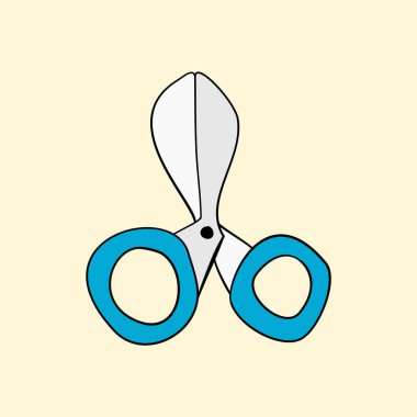 Çizgi film makası. Okul aksesuarının basit çocuksu çizimi. İzole vektör sembolü.