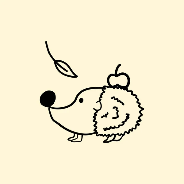 Autumn Hedgehog Doodle Apple Leaf Falling Outline Drawing Coloring Book — Stock Vector