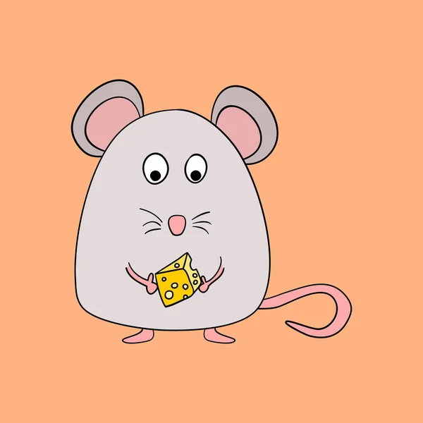 Zeichentrickmaus Ratte Charakter Hält Einen Käse Kindliche Zeichnung Eines Einfachen — Stockvektor