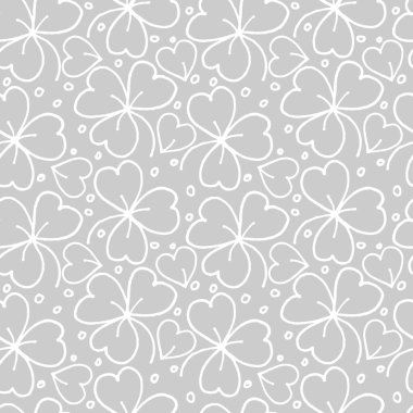 Kusursuz bitki deseni, gri arkaplanda yonca yaprakları.