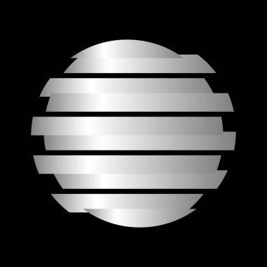 Siyah arkaplanda gümüş bir gradyan şeklinde kesilmiş dairelerin logosu