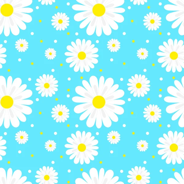 Motif Sans Couture Marguerites Blanches Petits Pois Sur Fond Bleu — Image vectorielle