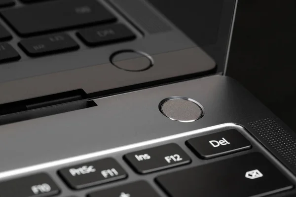 Botões Teclado Fragmentos Laptop Preto Prata Fundo — Fotografia de Stock