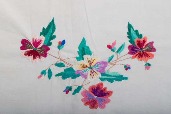 Hand Embroidery Linen Cotton Fabric Homespun Cloth Richelieu Mesh Background — Stock Photo, Image