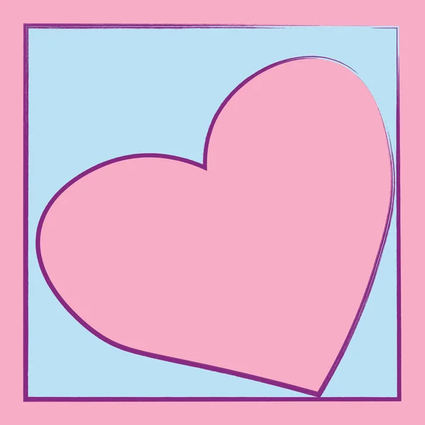 Stiliserad Rosa Hjärta Blå Fyrkantig Ram — Stock vektor