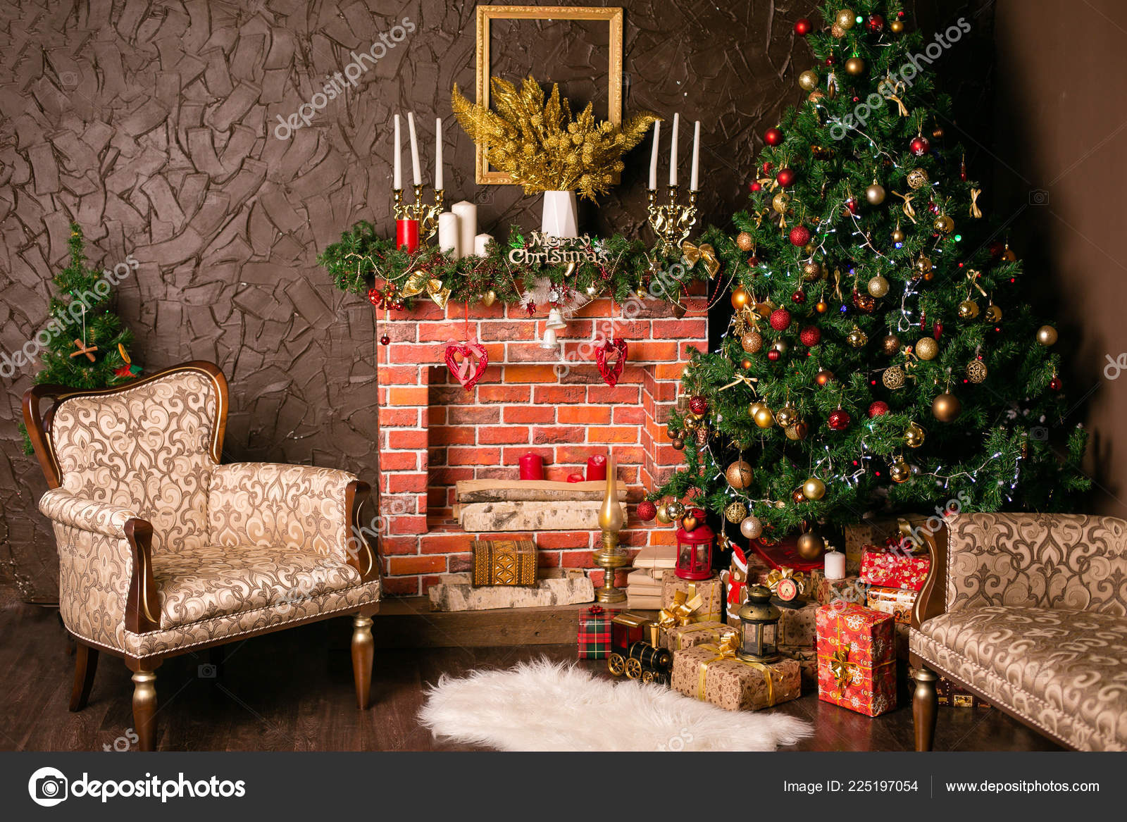 Beautiful Living Room Decorative Brick Fireplace Decorated