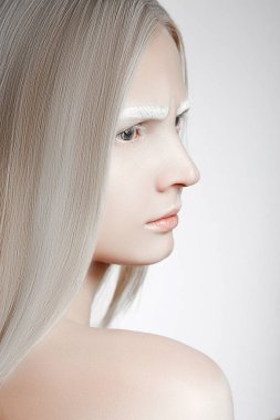 Portre profil beyaz kaşları ile güzel bir sarışın. Kaşlarını kızlar