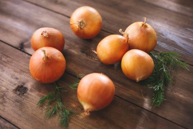 Tahtadan yapılmış bir doğal tablo taze soğan