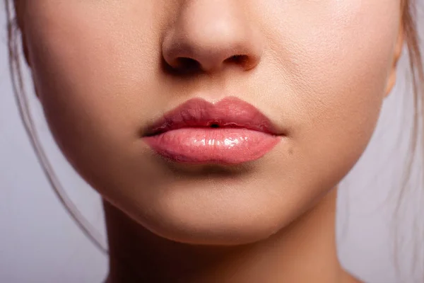 Beautiful Lips Young Girl Lipstick Applied Them — Stock Photo, Image