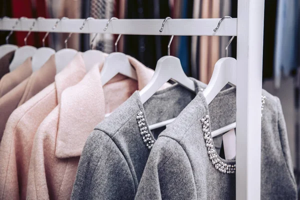 Autumn Women Coats Hanging Rack Women Clothing Store — Stock Photo, Image