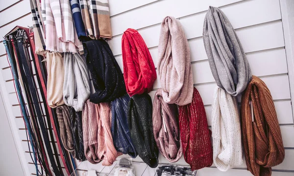 Beautiful Female Scarves Rack Women Clothing Store — Stock Photo, Image