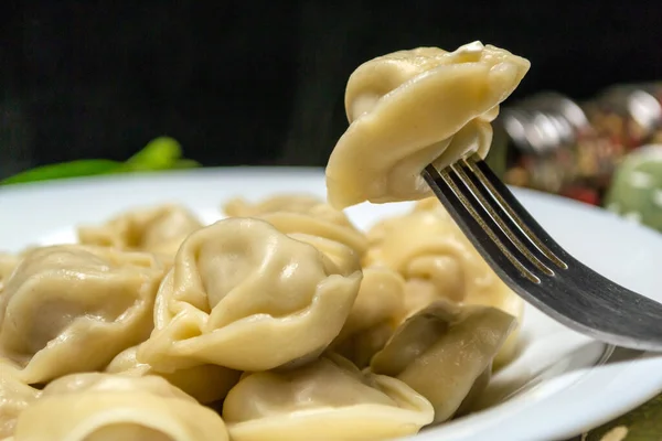 Deliziosi Gnocchi Fatti Casa Con Carne Macinata Gnocco Una Forchetta — Foto Stock