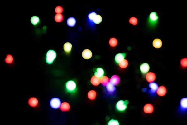 Fond Bokeh Multicolore Sur Décoration Guirlande Noire Avec Rétro Éclairage — Photo