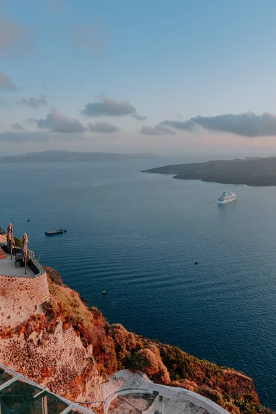 Oia Santorini Grécia Famosa Com Pôr Sol Romântico Bonito Aldeia — Fotografia de Stock