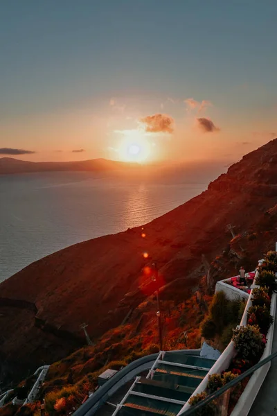 Οία Σαντορίνη Ελλάδα Φημίζεται Ρομαντικά Και Όμορφα Ηλιοβασιλέματα Οία Στην — Φωτογραφία Αρχείου