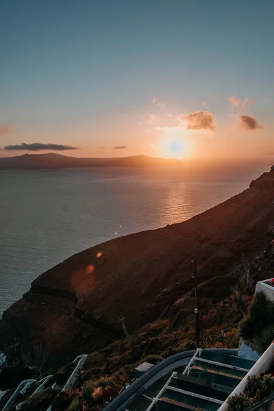 Oia Santorini希腊以浪漫美丽的日落而闻名 圣托里尼岛上的Oia村 — 图库照片