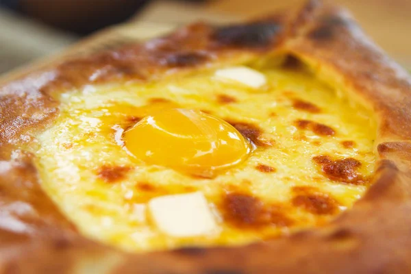 Ready Baked Georgian Khachapuri Adjara Cheese Egg — Stock Photo, Image