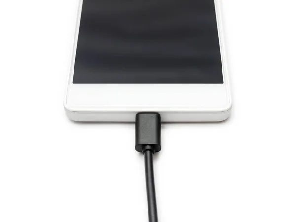 Micro Usb Kabel Ansluten Till Din Smartphone Vit Bakgrund Isolerade — Stockfoto