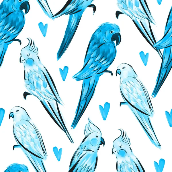 Lichte Afbeelding Met Papegaaien Naadloos Design Met Tropische Vogels — Stockfoto