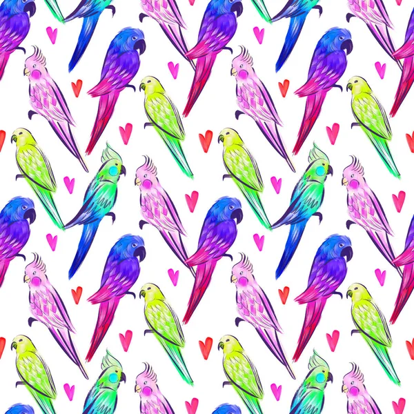 Яскрава Ілюстрація Папугами Безшовний Дизайн Тропічними Птахами — стокове фото
