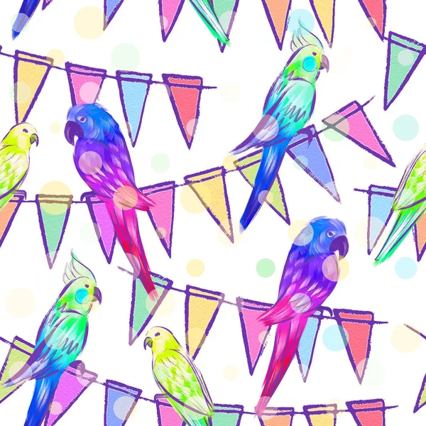Ilustração Brilhante Com Papagaios Desenho Sem Costura Com Pássaros Tropicais — Fotografia de Stock