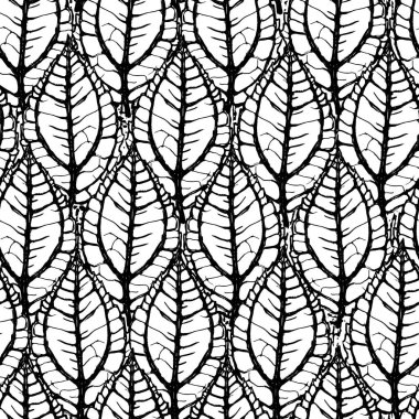 Mürekkep el çekilmiş seamless modeli ile egzotik bitki yaprakları