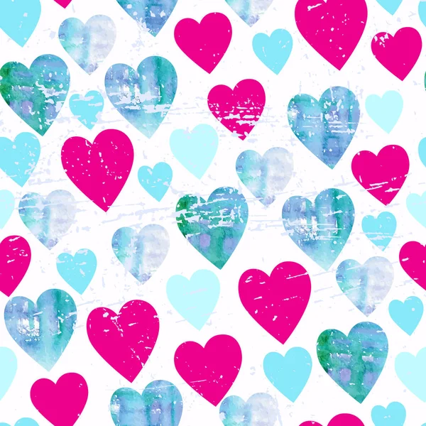 Watercolor hearts seamless pattern Valentines day texture — Stock Vector