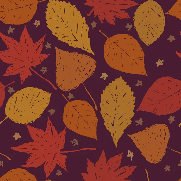 Autumn ink hand drawn leaves seamless pattern — Stock Vector