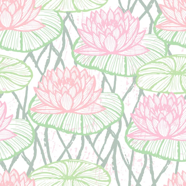 Inkoustu ručně tažené lotus bezešvé pattern růžový — Stockový vektor