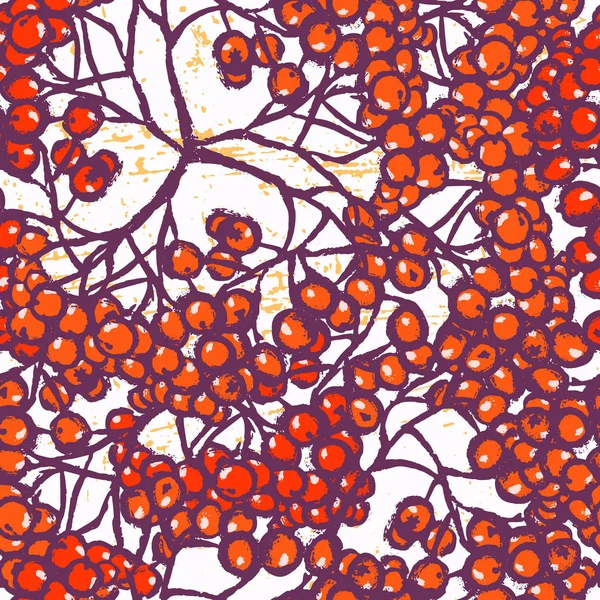 Tinta kézzel rajzolt varrat nélküli mintát rowanberries — Stock Vector