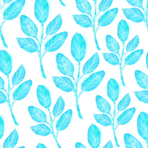 Encre dessinée à la main motif botanique sans couture Design monochrome bleu — Photo