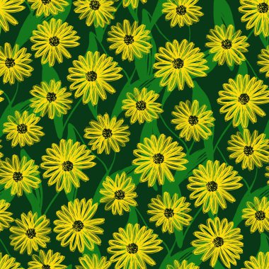 Sarı çiçekler ile dikişsiz desen El çizilmiş çiçek yüzey tasarımı