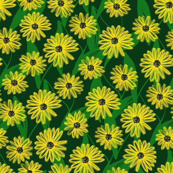 Sarı çiçekler ile dikişsiz desen El çizilmiş çiçek yüzey tasarımı